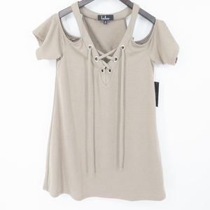 Lulu's Shirina Tan Lace-Up Front T-Shirt Dress